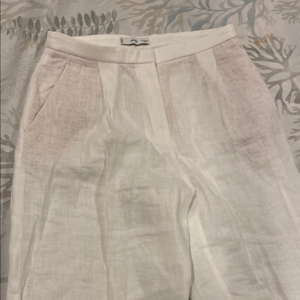Mango Classic White Linen Chinos
